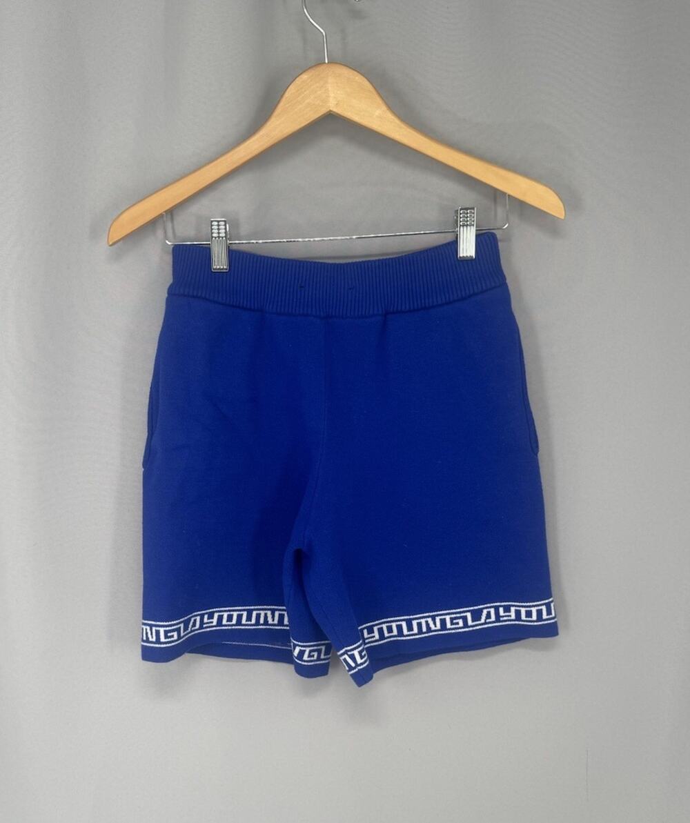 YoungLA Knit Shorts Mens Medium Blue Hieroglyphic Knit Shorts Y2K Streetwear